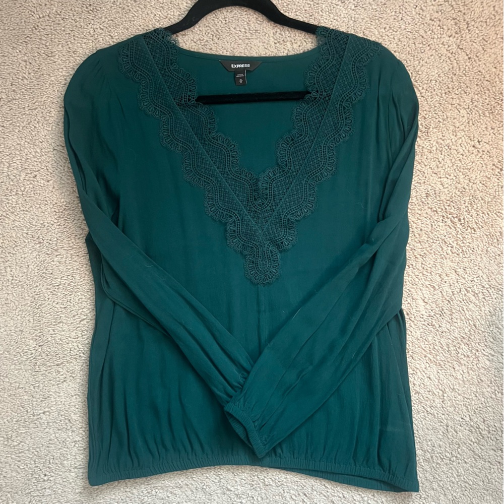 Express Teal Blouse with Lace Detail